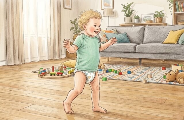 bébé en couche qui marche